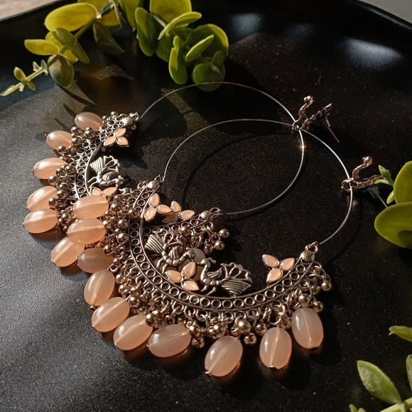 Peacock Baby Pink Ethnic Earrings - Picture 2 of 11